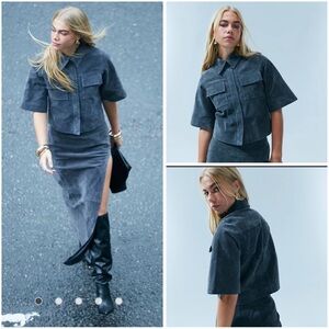 ASOS Suede Boxy Gray Utility Shirt Size 14
